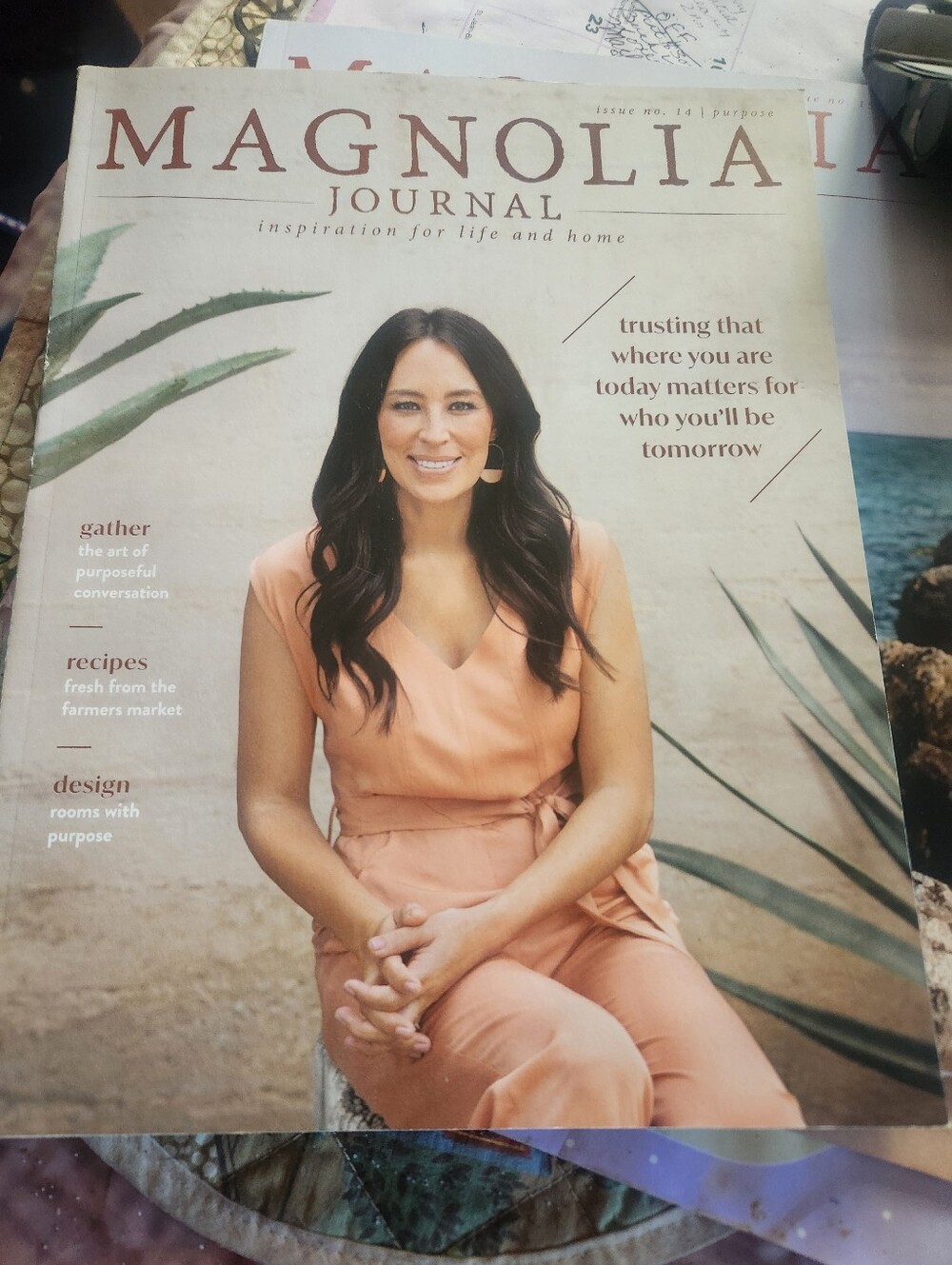 Magnolia Journal Cover Featuring Woman in Peach Jumpsuit